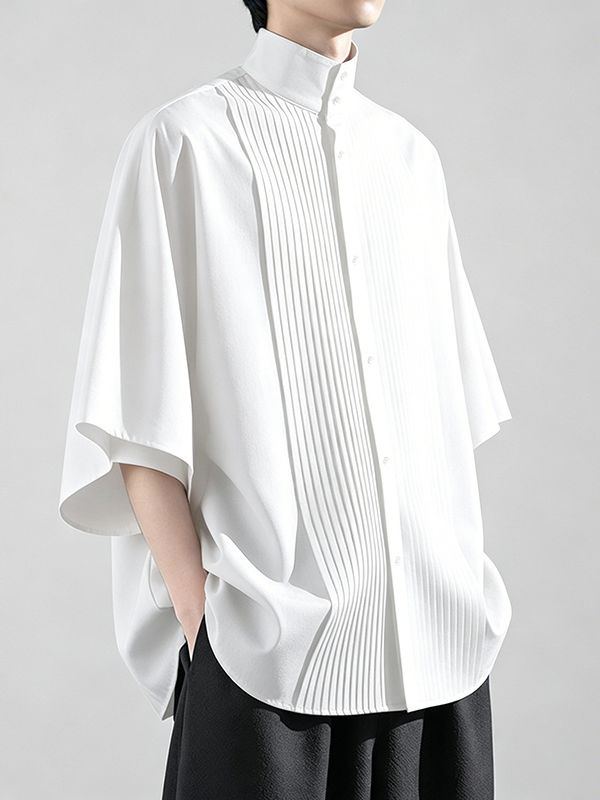 Men's Avant-Garde Accordion-Pleated Batwing Shirt SKUL50543