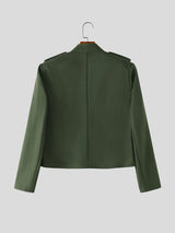 Men's Retro Party Double-Breasted Military Button Epaulet Long Sleeve Stand Collar Jacket SKUL80461