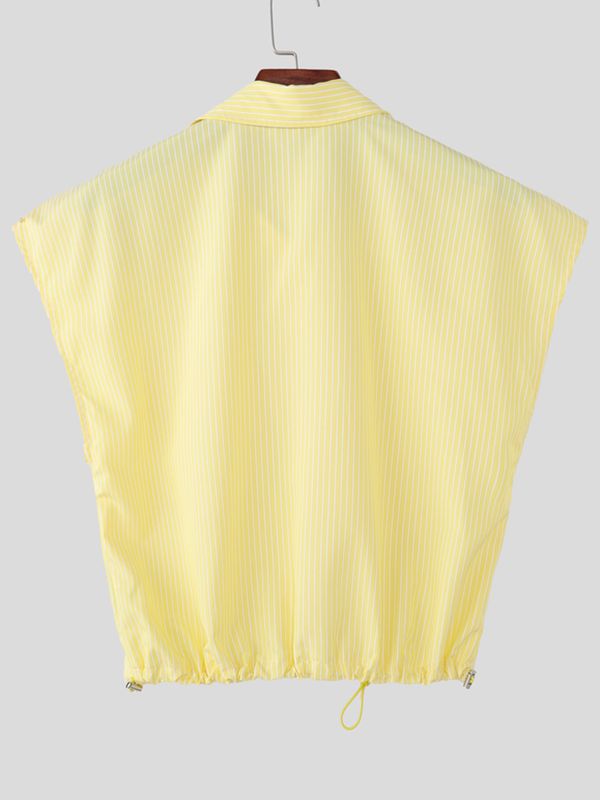 Men's Striped Tie Cropped Sleeveless Shirt SKUL54620