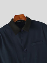 Men's Clean Fit Smart Casual Contrast Collar Flap Pocket Turn-Down Collar Work Jacket SKUL76472