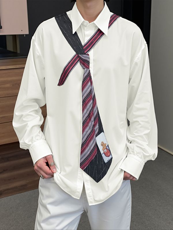 Men's Tie Print Long Sleeve Shirt SKUL32765