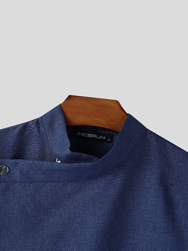 Men's Asymmetric Patchwork Stand Collar 3/4 Length Sleeve Shirt SKUL50560
