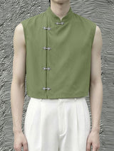 Men's New Chinese Style Side Frog Button Stand Collar Cropped Shirt SKUL60982