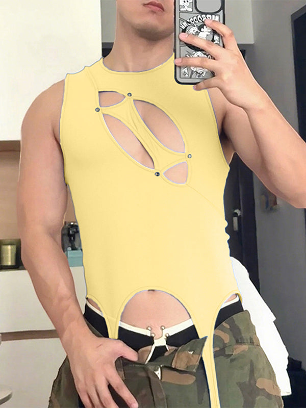 Men's Solid Color Irregular Cut Casual Tank SKUL25110