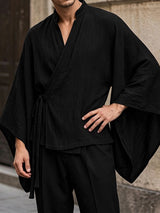 Men's Avant-Garde Early Autumn Cross Wrap Flare Sleeve Shirt SKUL81156