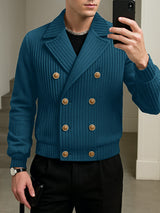 Men's Knit Textured Double Breasted Casual Long Sleeve Jacket SKUL30440