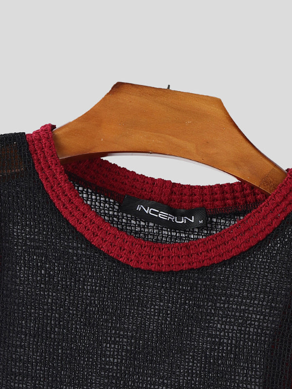 Mens Sheer Mesh Hollow Colorblock Tank SKUL12796