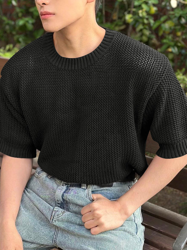 Mens Solid Color Hollow Short-Sleeve T-Shirt SKUL03119