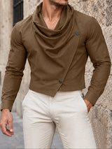 [Pre-order] Men's Smart Chic Evening Gala Draped Cowl Neck Asymmetric Wrap Cropped Shirt SKUL88513