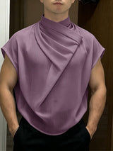 Men's Avant-Garde Asymmetric Draped Cross Wrap Mock Neck Sleeveless Shirt SKUL63993