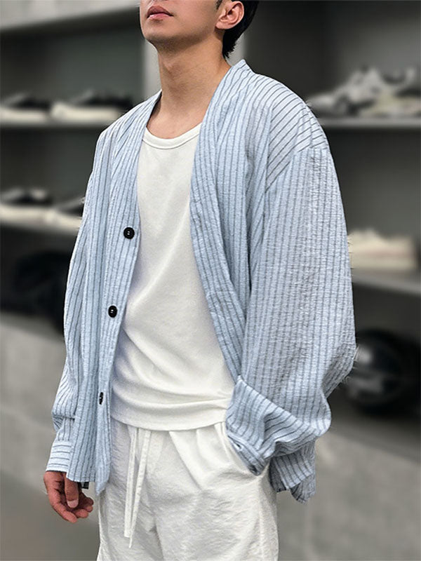 Men's Striped Loose Long Sleeve Cardigan SKUL28511