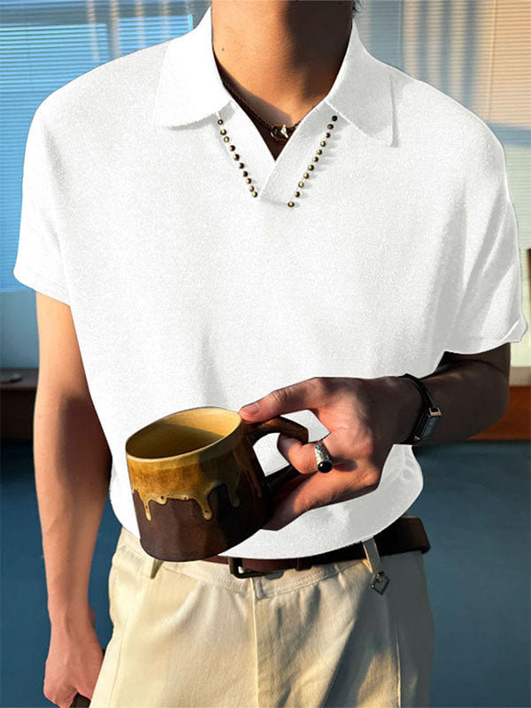 Men's Solid Color Casual Lapel Short Sleeve Shirt SKUL23750