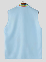 Men's Playful Avant-Garde Hand-Drawn Rainbow Tie Graphic Sleeveless Button-Up Shirt SKUL69069