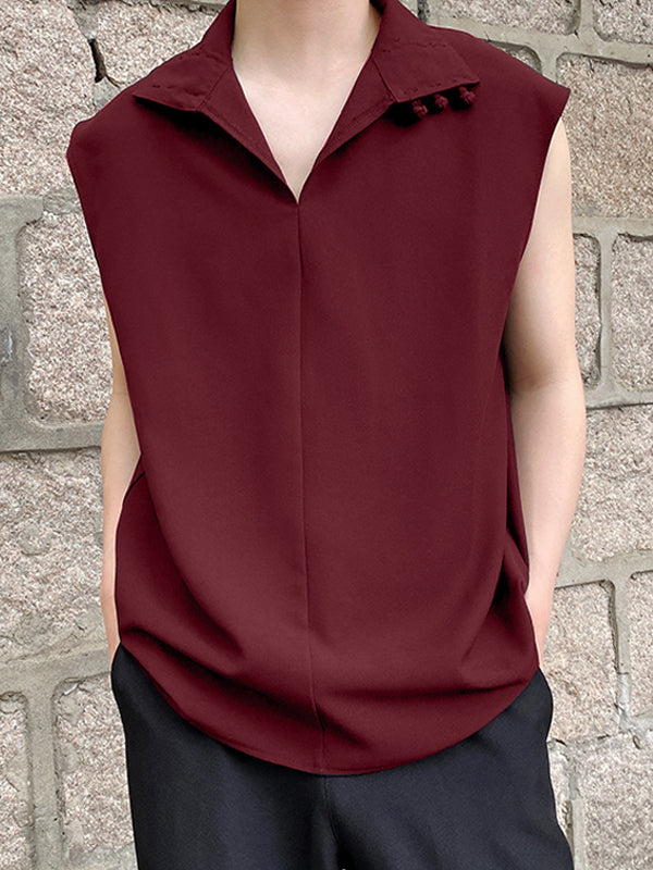 Mens Chinese Style Frog Button Solid Tank Vest SKUK16969