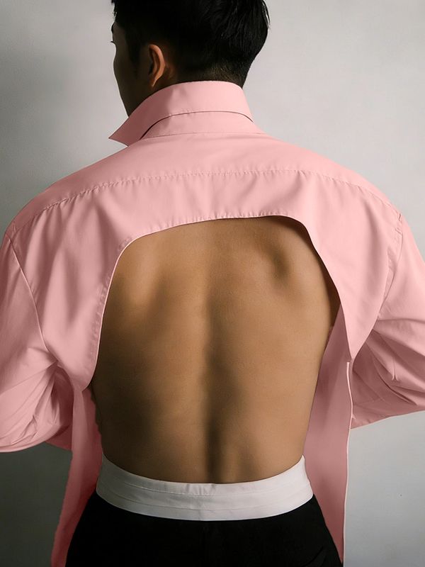 Men's Back Hollow Tie Long Sleeve Shirt SKUL51932