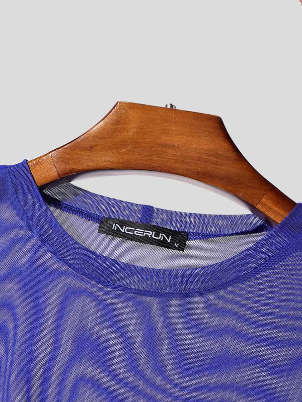 Men's Sheer Mesh Crew Neck Long Sleeve T-shirt SKUL41264