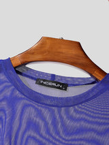 Men's Sheer Mesh Crew Neck Long Sleeve T-shirt SKUL41264