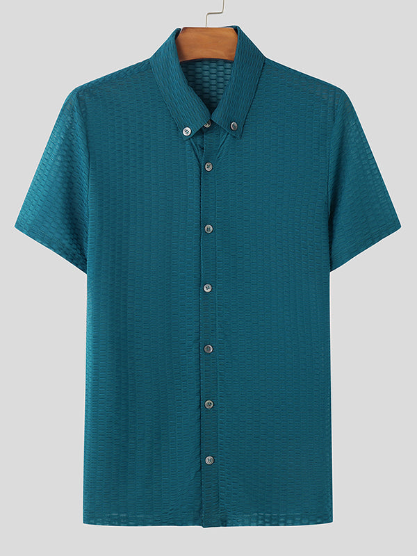 Mens Textured Fitted Short-Sleeve Shirt SKUL02075