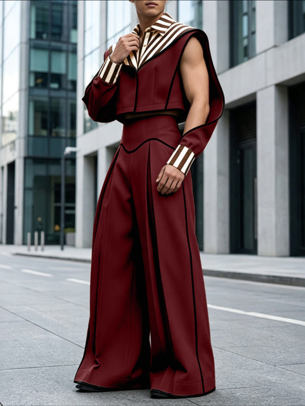 Men's Avant-Garde Architectural Split-Sleeve Cropped Two Pieces Outfit SKUL78019