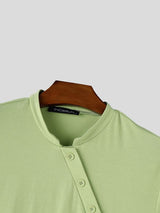 Men's Avant-Garde Asymmetric Diagonal Button Ruched Mock Neck Short Sleeve T-shirt SKUL66872