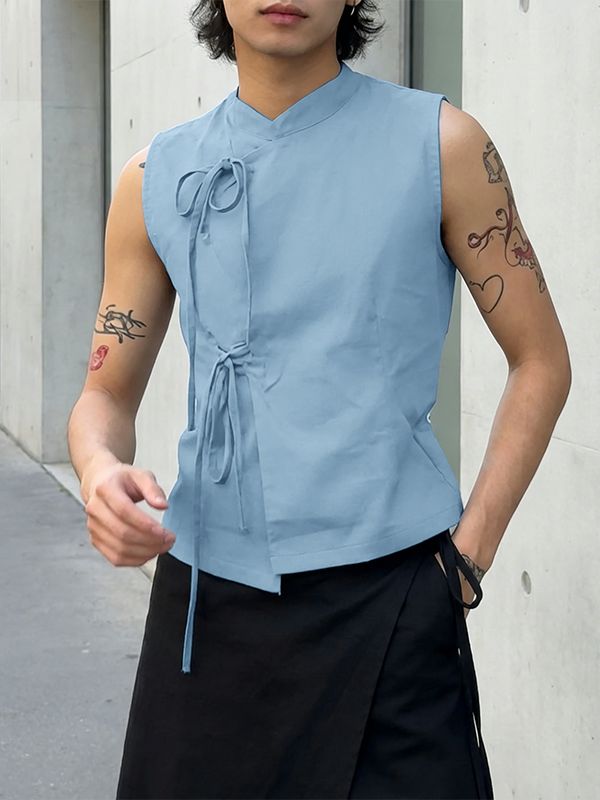Men's Retro Oriental Style Mandarin Collar Tie-Front Asymmetrical Tank SKUL57075