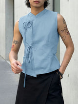 Men's Retro Oriental Style Mandarin Collar Tie-Front Asymmetrical Tank SKUL57075