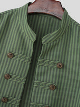 Men's Military Pinstripe Mandarin Collar Double-Breasted Waistcoat SKUL57694