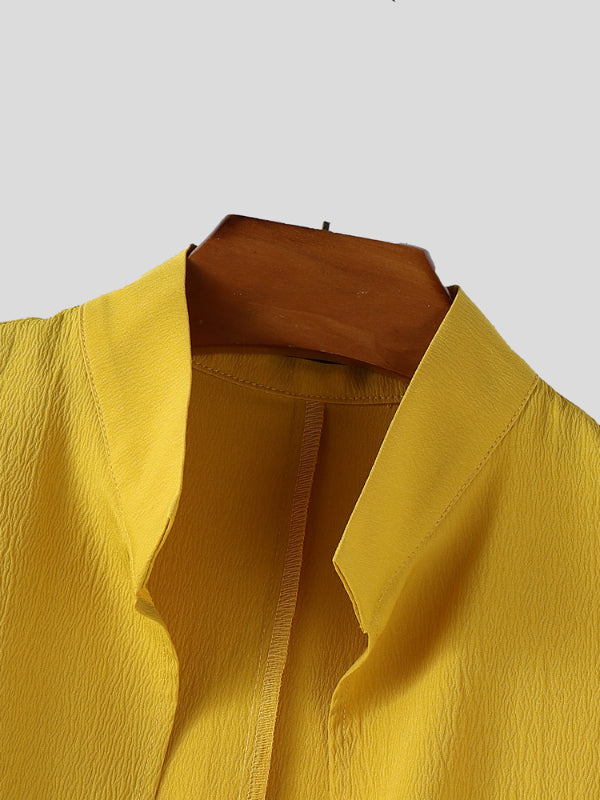 Men's Solid Color Textured Long Sleeve Cardigan SKUL26047