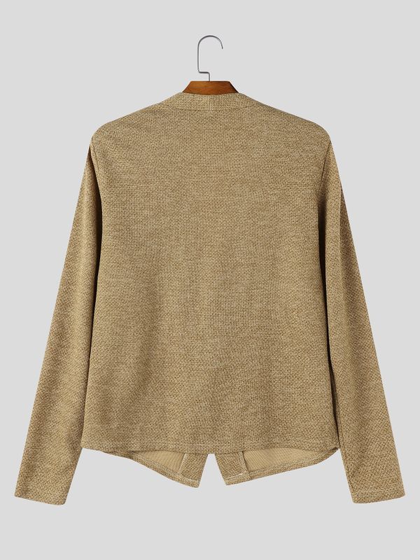 Men's Yuppie Resort Deep V-Neck Collarless Textured Cardigan SKUL79221