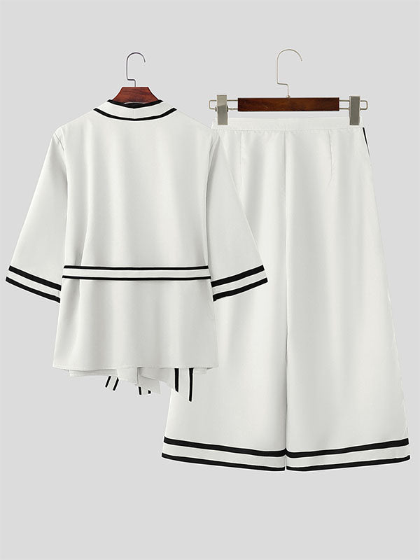 Mens Bold Stripe Contrast Color Two Pieces Outfit SKUL23933