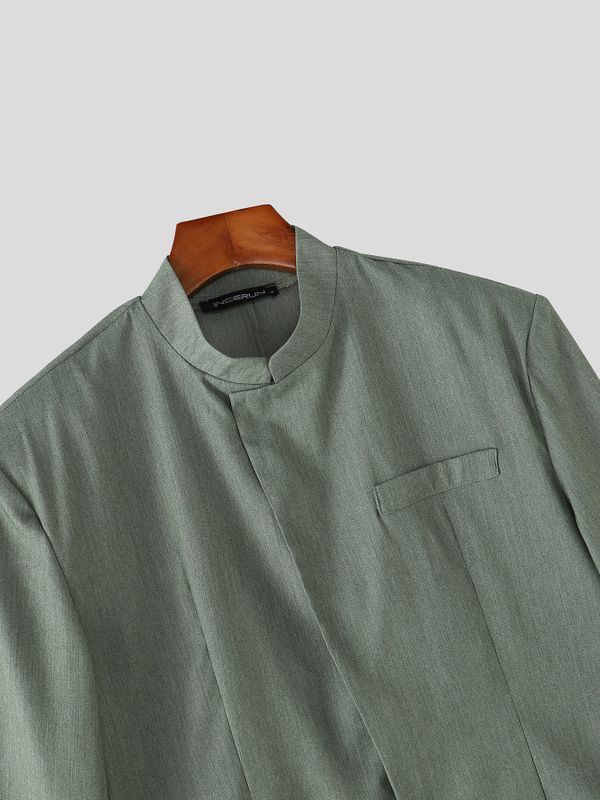 Men's Avant-Garde Zen Cropped Mandarin Collar Two Pieces Outfit SKUL77982