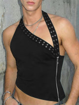 Men's Hardcore Gothic Punk Grommet Halter Asymmetric Side Zipper Tank SKUL60599