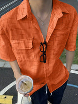 Men's Casual Distressed Grid Texture Flap Pocket Shirt SKUL63130