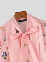 Men's Floral Print Striped Patchwork Half Sleeve Shirt SKUL53144