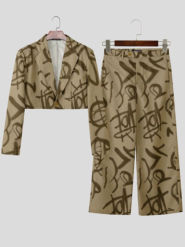 Men's Graffiti Print Cropped Two Pieces Outfit SKUL40124