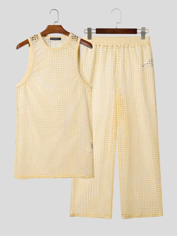 Men's Hollow Out Crochet Mesh Two Pieces Outfit SKUL60175