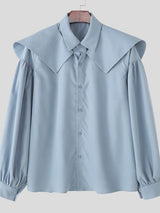 Men's Solid Color Shawl Long Sleeve Shirt SKUL42814