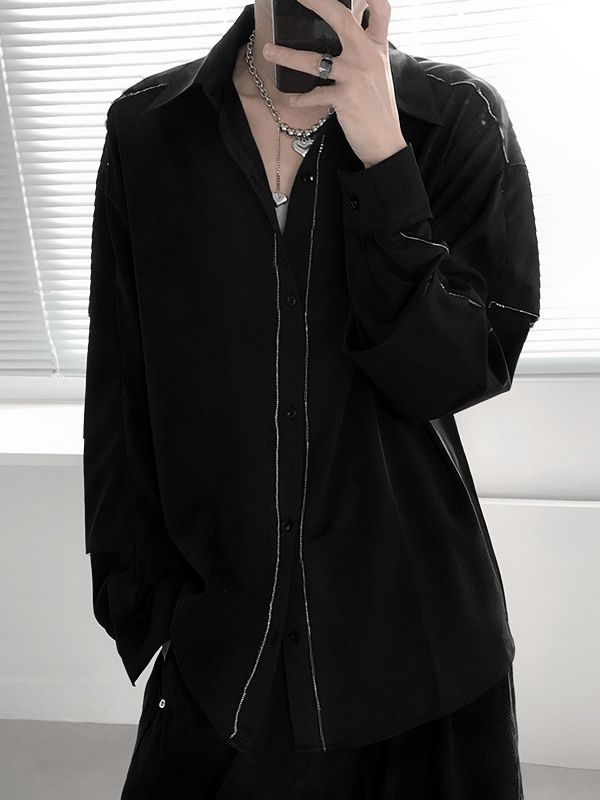 Men's Trendy Colorblock Loose Style Long Sleeve Shirt SKUL35310