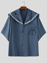 Men's Bow Patchwork Half Sleeve Shirt SKUL27006