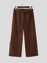Men's Metal Chain Detail Loose Wide Leg Straight Long Pant SKUL53195