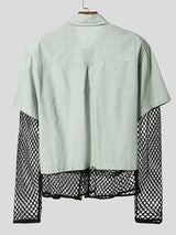 Men's Vertical Pinstripe Mesh Patchwork Layered Design Fishnet Sleeve Shirt SKUL54010
