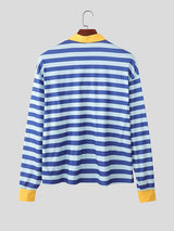Men's Striped Contrast Turn Down Collar Long Sleeve Shirt SKUL50980