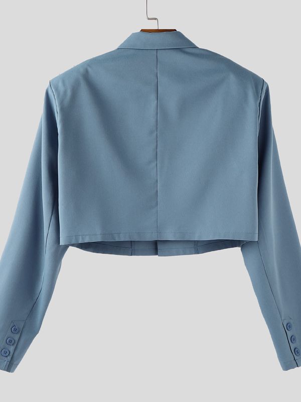 Men's Solid Color Cropped Casual Long Sleeve Blazer SKUL36631