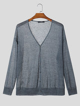 Men's Solid Color Sheer Casual Long Sleeve Cardigan SKUL39017
