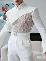 Men's Sheer Mesh Zipper Flared Sleeve T-shirt SKUL50073