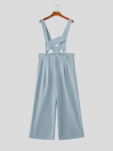 Men's Avant-Garde Deconstructed Cross-Strap High-Waist Wide-Leg Jumpsuit SKUL73615