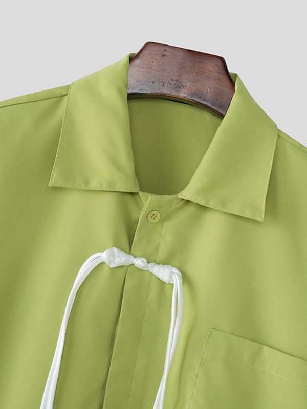 Men's Solid Color Frog Button Half Sleeve Shirt SKUL55442