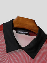 Men's Avant-Garde Sheer Mesh Contrast Collar Long Sleeve Shirt SKUL77323