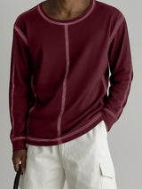 Men's Minimalist Contrast Loose Long Sleeve T-Shirt SKUL30786