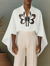 Men's Avant-Garde Butterfly Sequin Print Cape-Sleeve Flowing Shirt SKUL66950
